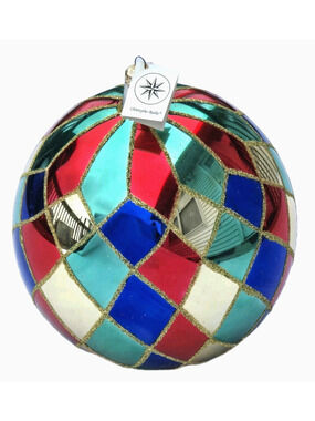 Rare VTG Christopher Radko Harlequin Ball Multicolored 7.5" Christmas Ornament